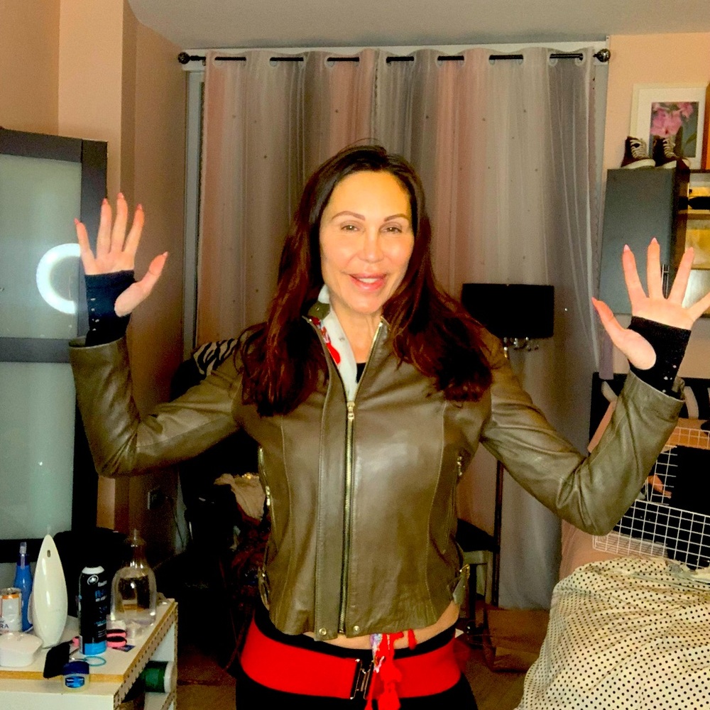 Dark army green Zara Woman LAMB SKIN JACKET.